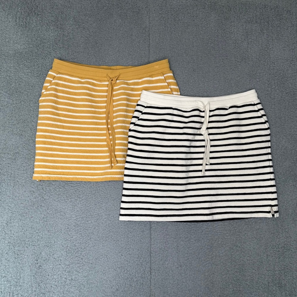Thread & Supply Striped Sweat Shorts Skirts Set of 2 Mustard Black White Size L - Picture 2 of 10